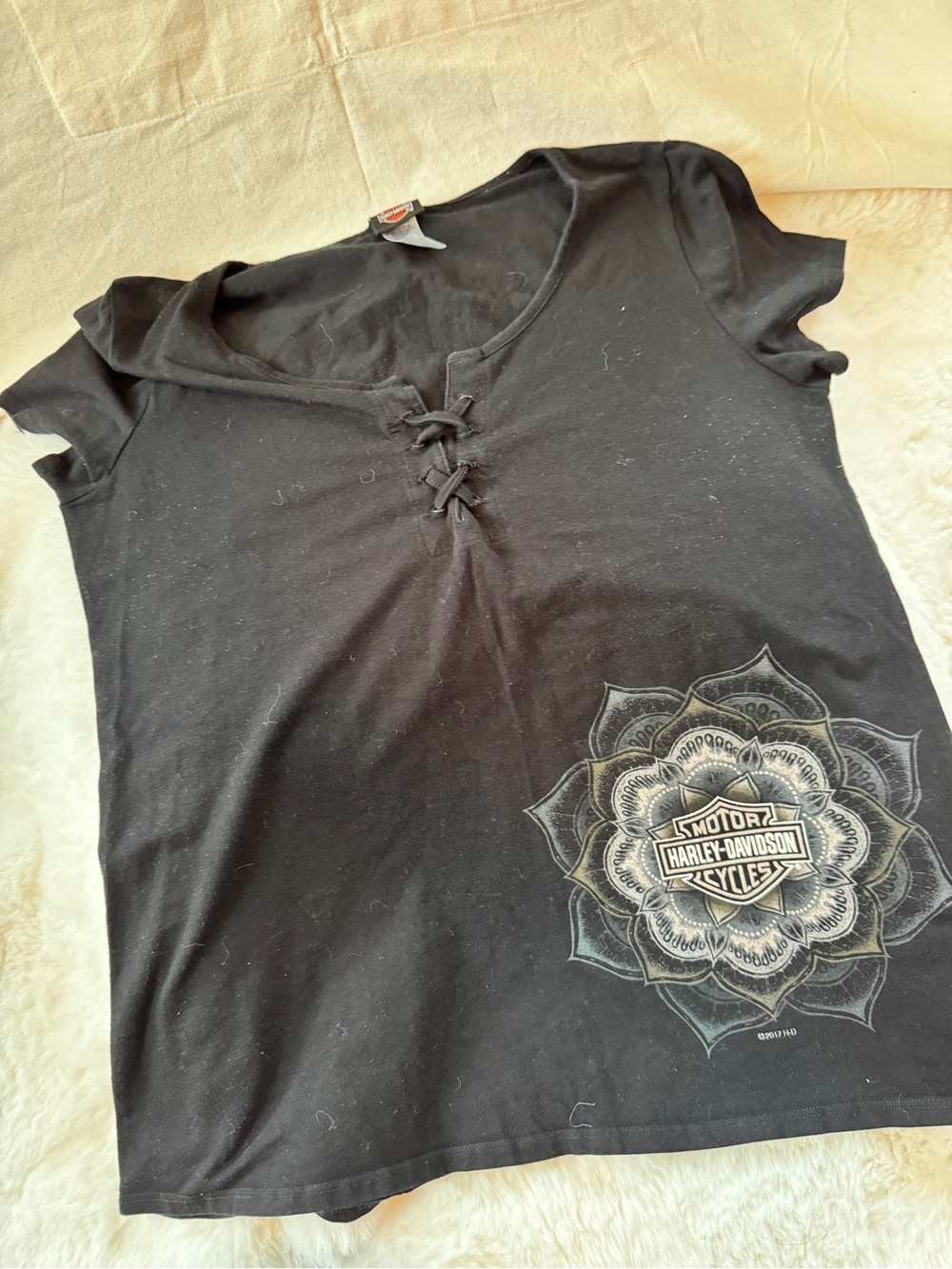 Harley-Davidson Women's Black Lace-Up V-Neck Graphic Tee, XL, Cancun